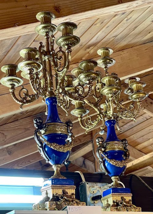 Brevettato, Italy, brass ornate candelabra pair