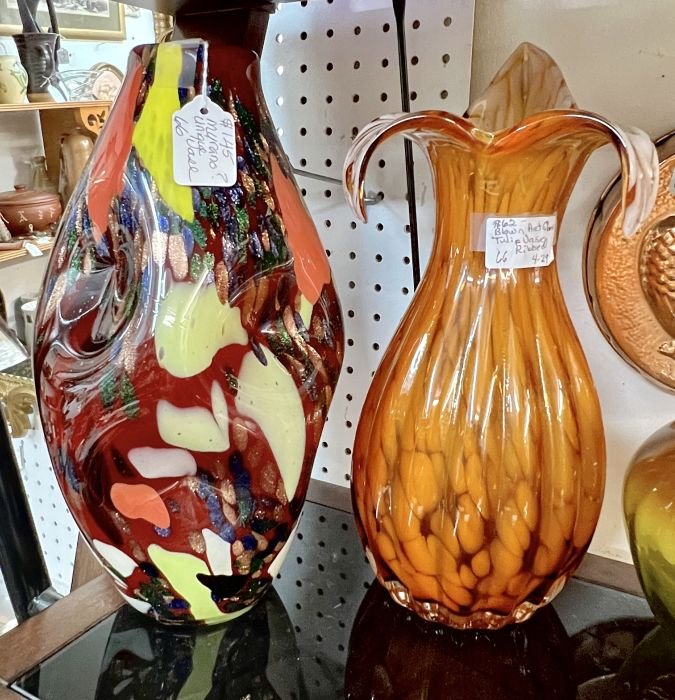 Unique vase (Murano?) and Blown art glass tulip vase